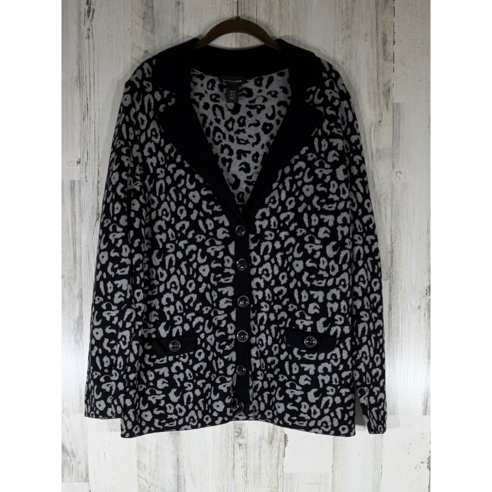 Lane Bryant‎ Cardigan Sweater 18/20 Black Gray Leopard Print Cotton Button Front